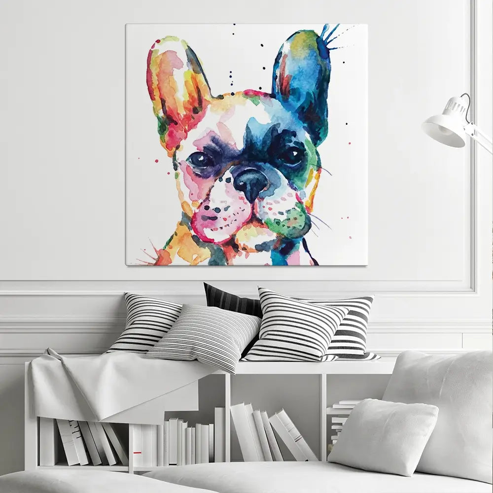 Watercolour Frenchie Square Canvas Print Watercolour Frenchie Square Canvas Print wall art product Art Print Shop