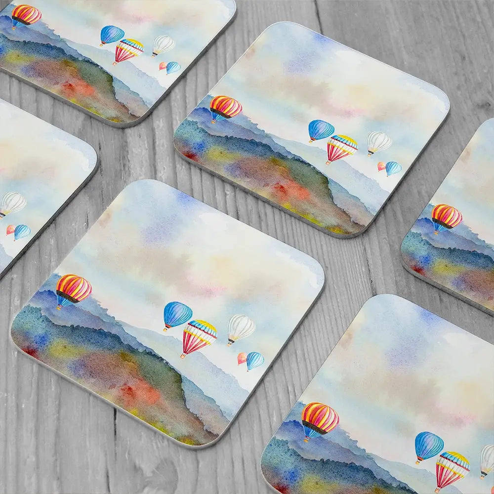 Watercolour Hot Air Balloons Coaster Set Watercolour Hot Air Balloons Coaster Set wall art product Painterstock / Shutterstock