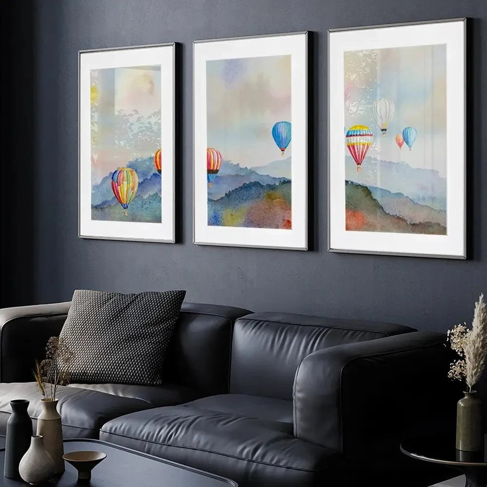 Watercolour Hot Air Balloons Framed Art Print Trio Watercolour Hot Air Balloons Framed Art Print Trio wall art product Painterstock / Shutterstock