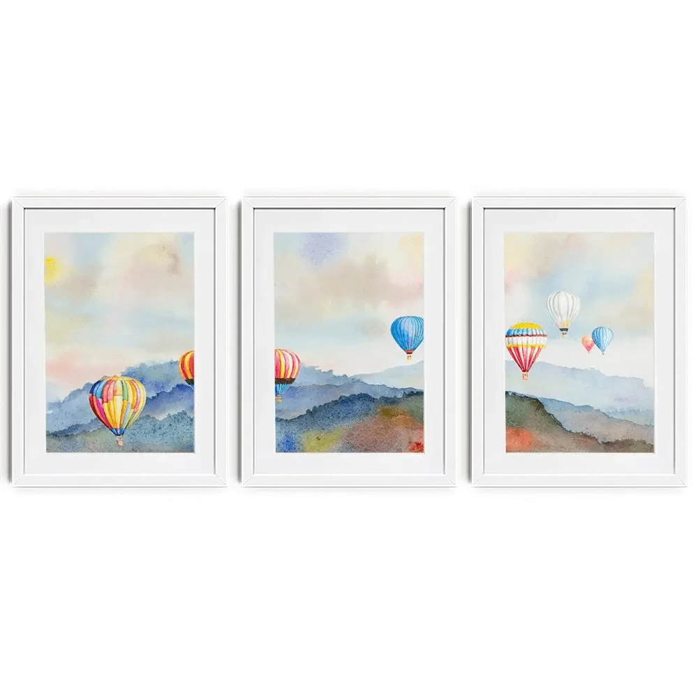 Watercolour Hot Air Balloons Framed Art Print Trio Watercolour Hot Air Balloons Framed Art Print Trio wall art product Painterstock / Shutterstock