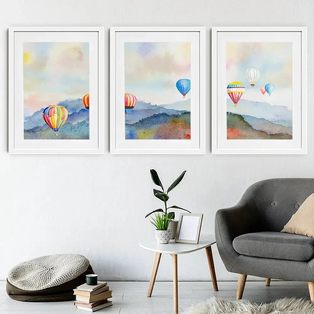 Watercolour Hot Air Balloons Framed Art Print Trio Watercolour Hot Air Balloons Framed Art Print Trio wall art product Painterstock / Shutterstock