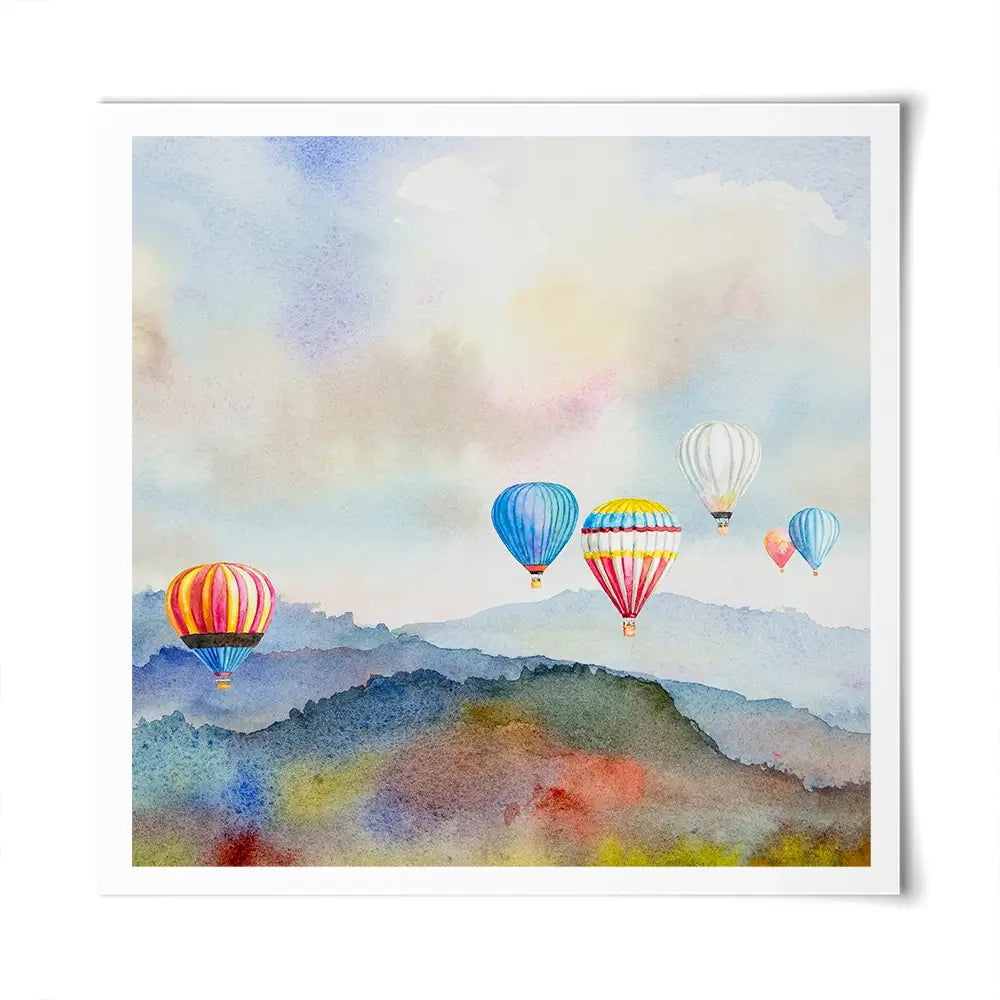 Watercolour Hot Air Balloons Square Art Print Watercolour Hot Air Balloons Square Art Print wall art product Painterstock / Shutterstock