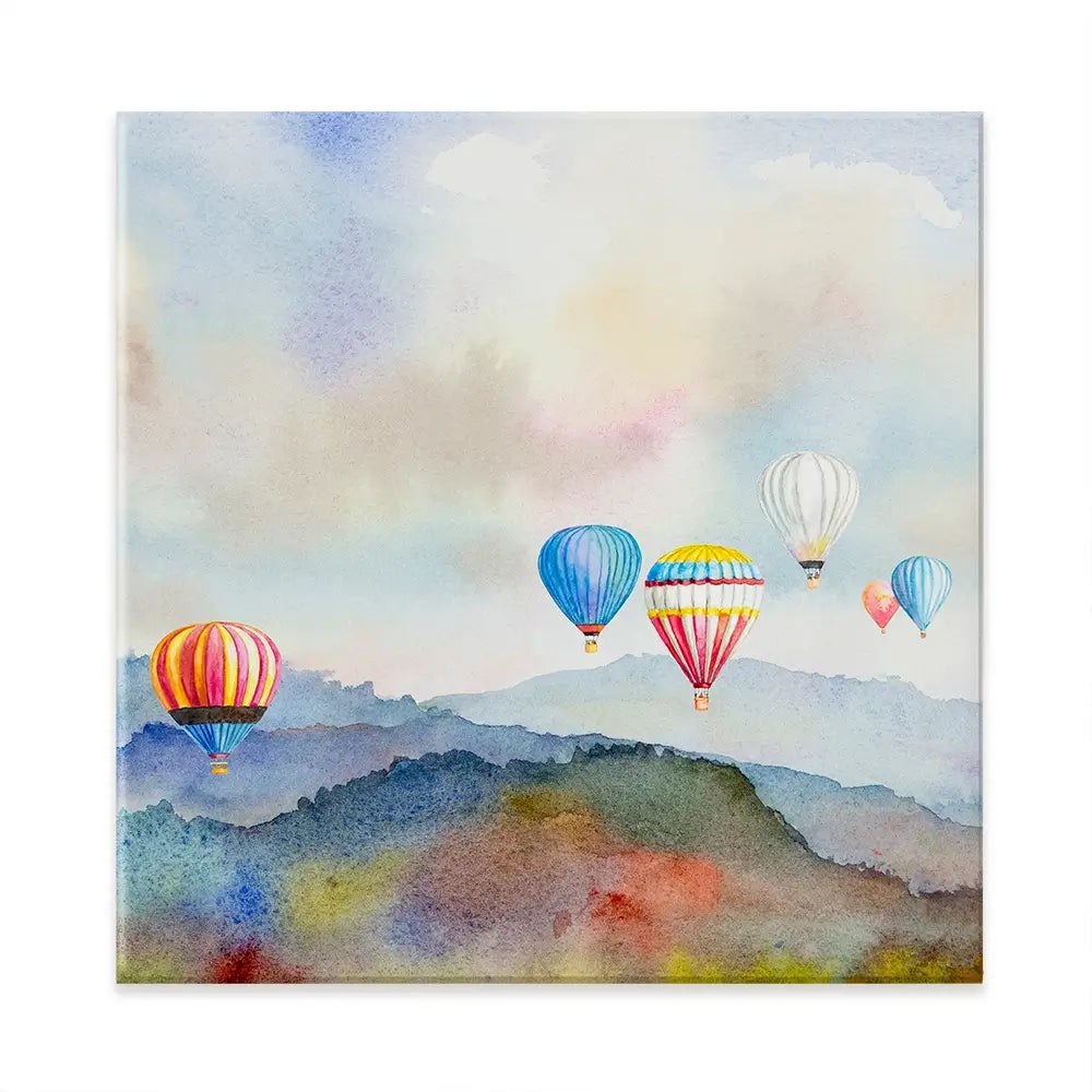 Watercolour Hot Air Balloons Square Canvas Print Watercolour Hot Air Balloons Square Canvas Print wall art product Painterstock / Shutterstock