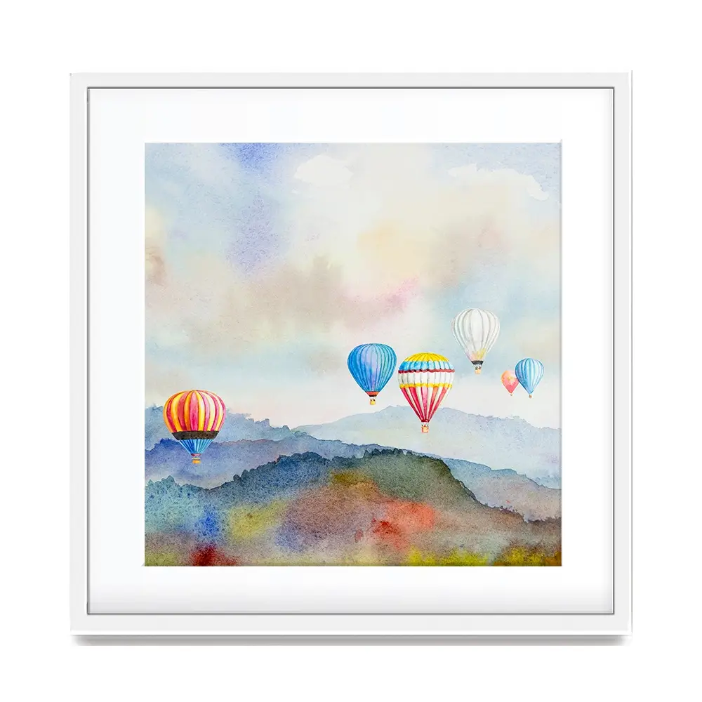 Watercolour Hot Air Balloons Square Framed Art Print Watercolour Hot Air Balloons Square Framed Art Print wall art product Painterstock / Shutterstock
