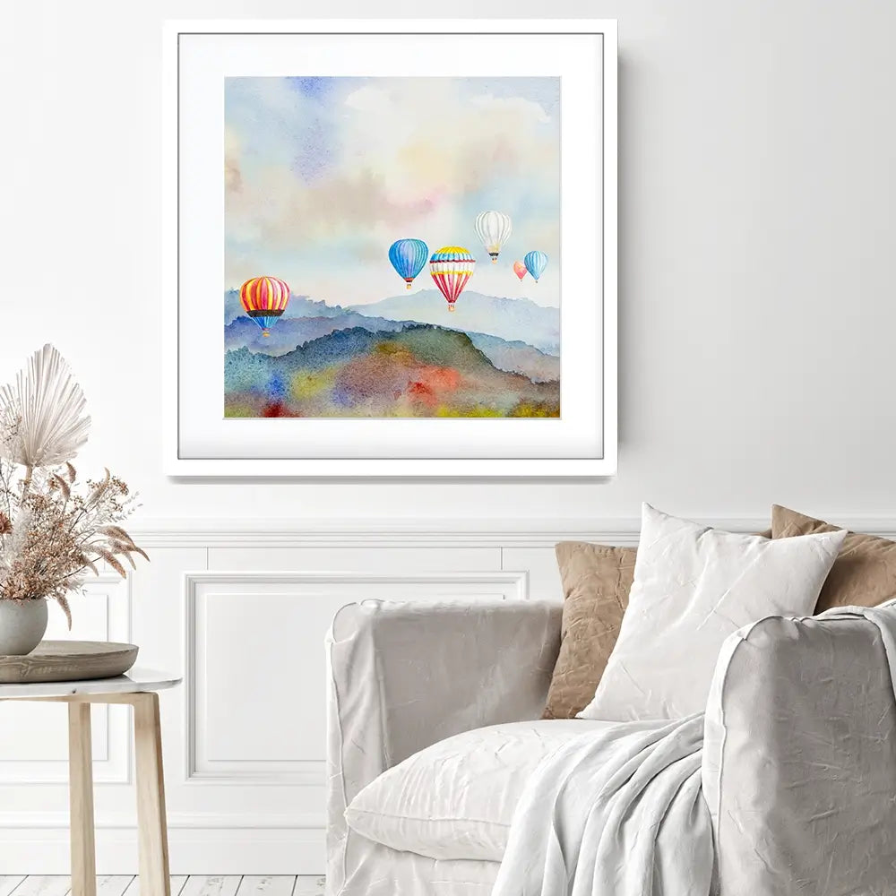 Watercolour Hot Air Balloons Square Framed Art Print Watercolour Hot Air Balloons Square Framed Art Print wall art product Painterstock / Shutterstock