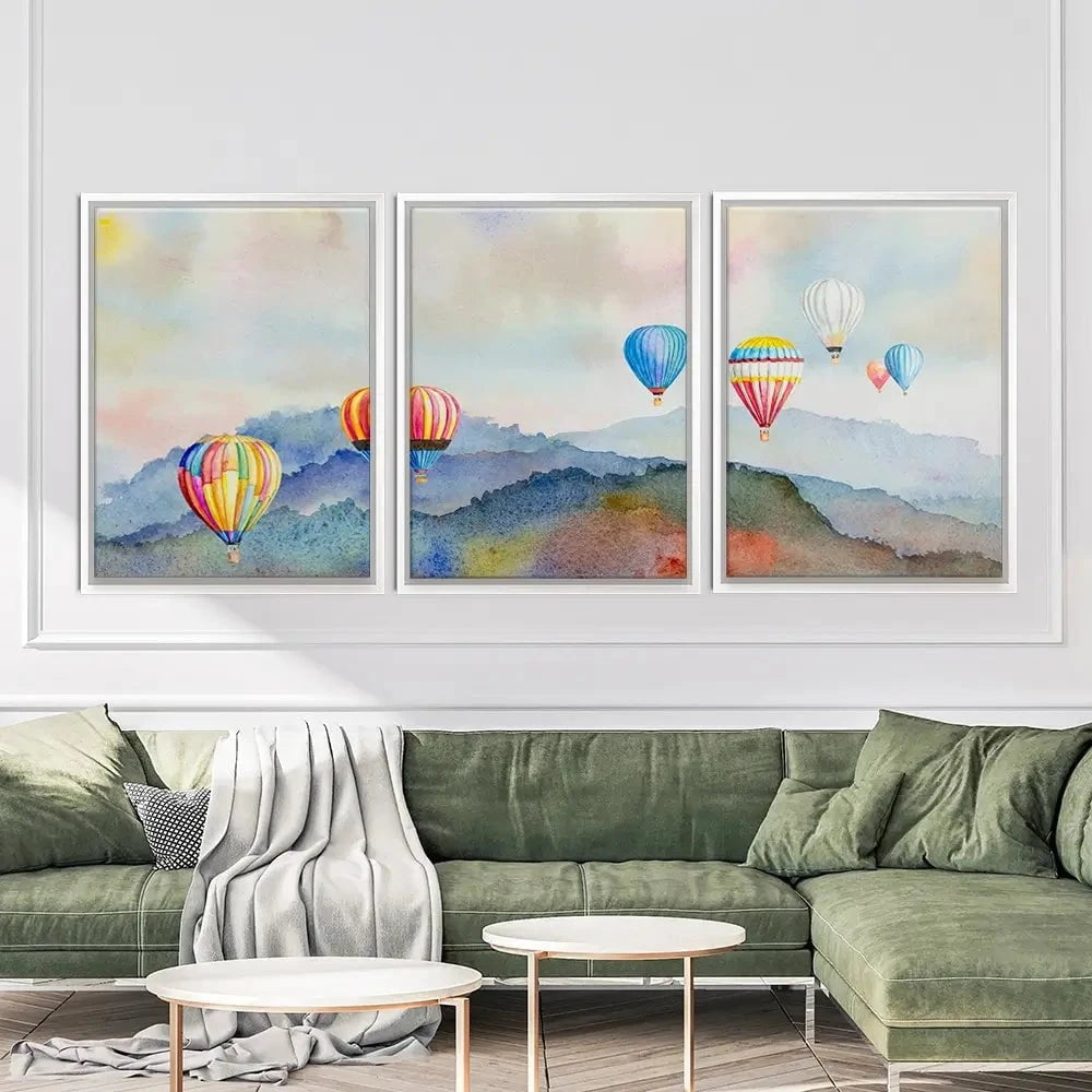 Watercolour Hot Air Balloons Trio Canvas Print Watercolour Hot Air Balloons Trio Canvas Print wall art product Painterstock / Shutterstock