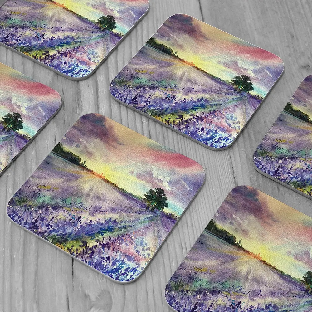 Watercolour Lavender Field Coaster Set Watercolour Lavender Field Coaster Set wall art product EL_Art / Shutterstock
