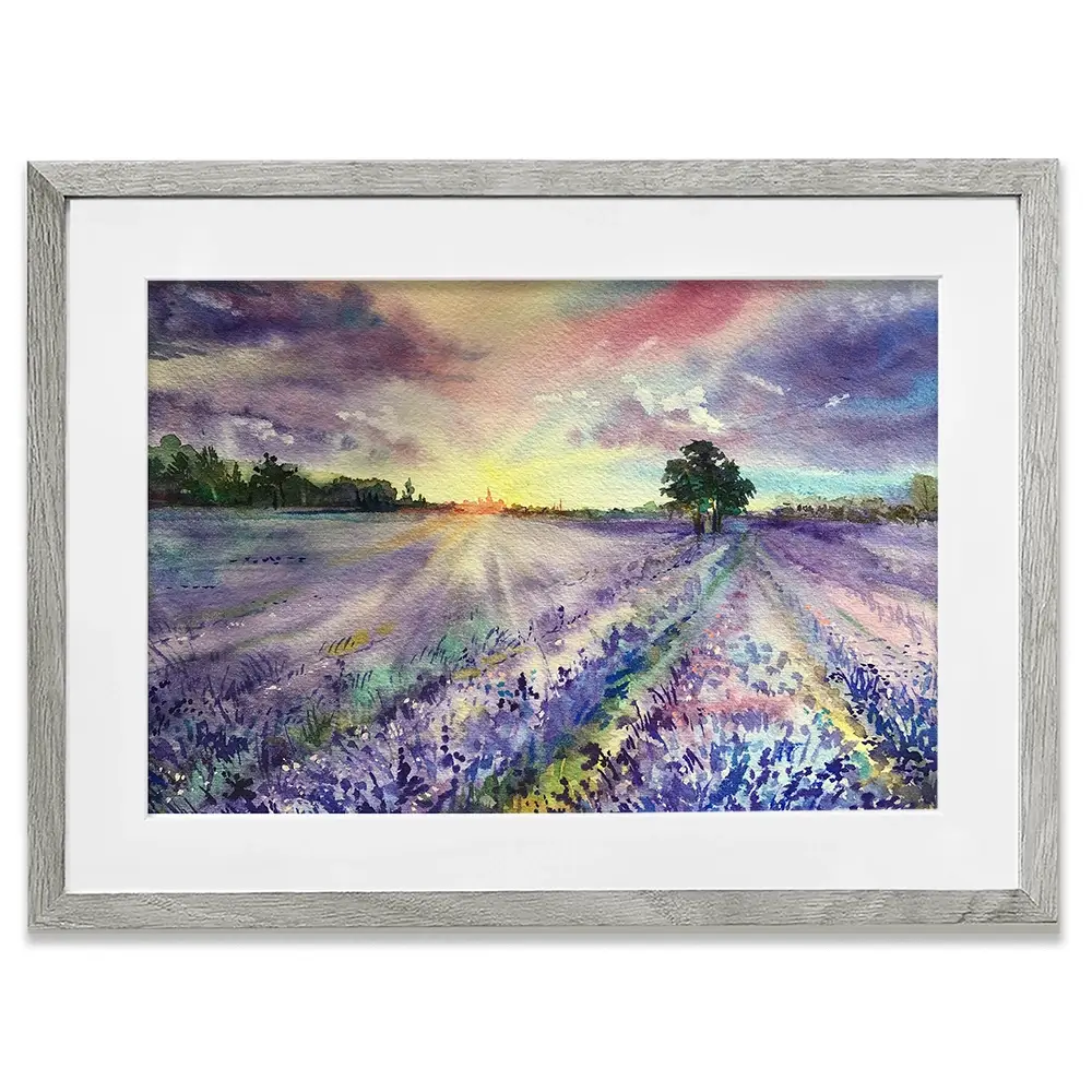 Watercolour Lavender Field Framed Art Print Watercolour Lavender Field Framed Art Print wall art product EL_Art / Shutterstock