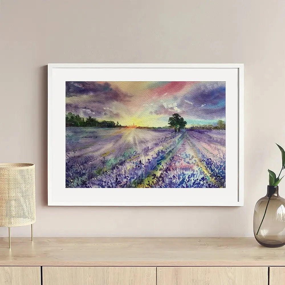 Watercolour Lavender Field Framed Art Print Watercolour Lavender Field Framed Art Print wall art product EL_Art / Shutterstock