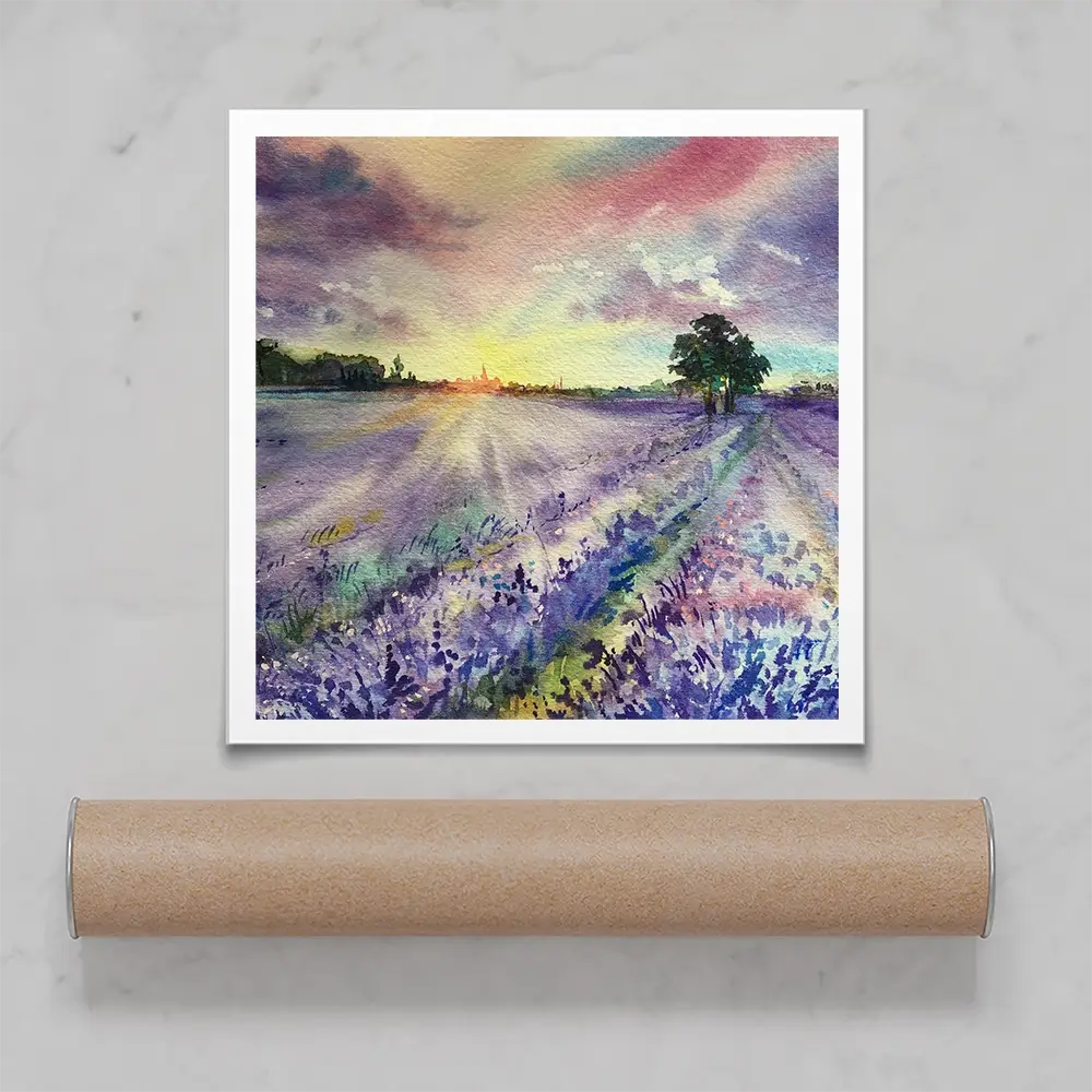 Watercolour Lavender Field Square Art Print Watercolour Lavender Field Square Art Print wall art product EL_Art / Shutterstock