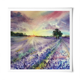Watercolour Lavender Field Square Art Print Watercolour Lavender Field Square Art Print wall art product EL_Art / Shutterstock