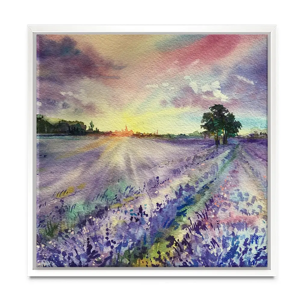 Watercolour Lavender Field Square Canvas Print Watercolour Lavender Field Square Canvas Print wall art product EL_Art / Shutterstock