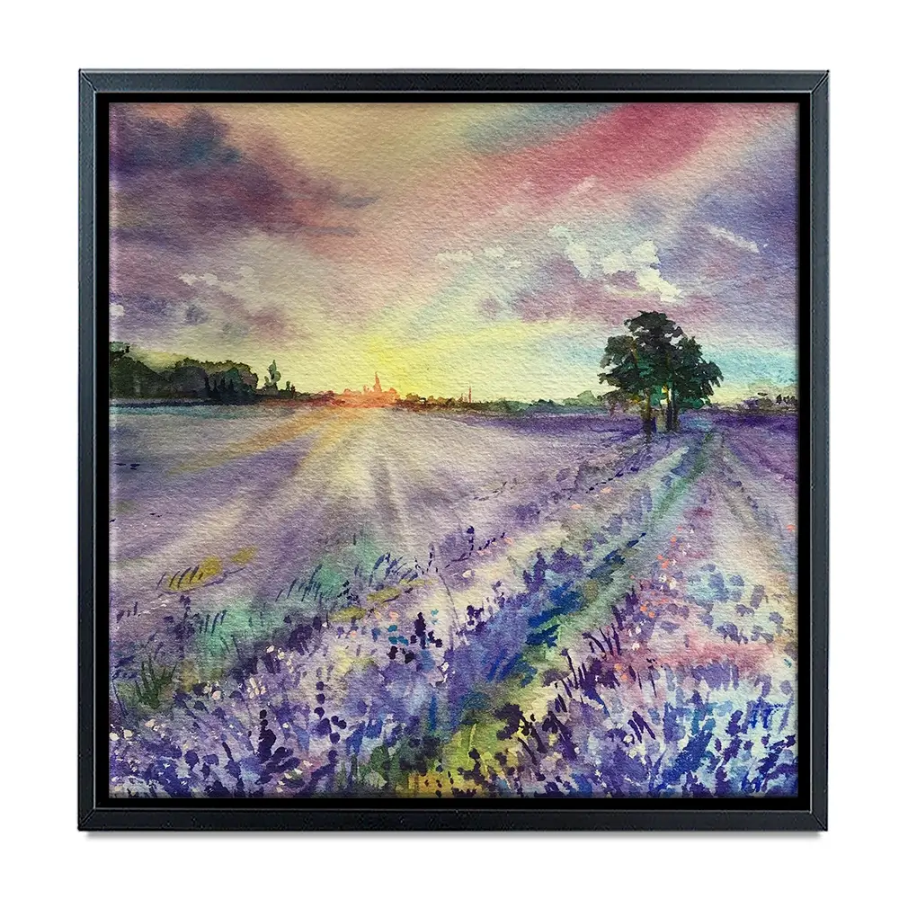 Watercolour Lavender Field Square Canvas Print Watercolour Lavender Field Square Canvas Print wall art product EL_Art / Shutterstock