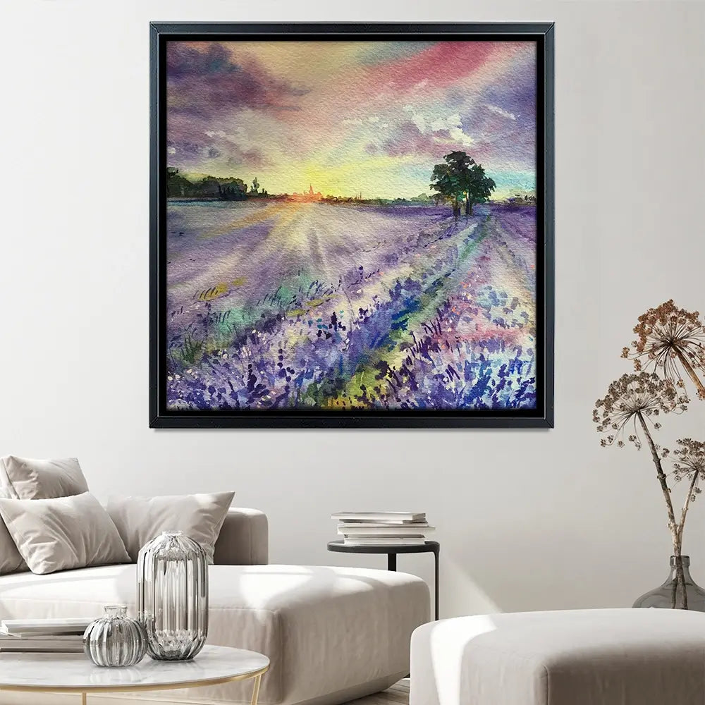 Watercolour Lavender Field Square Canvas Print Watercolour Lavender Field Square Canvas Print wall art product EL_Art / Shutterstock