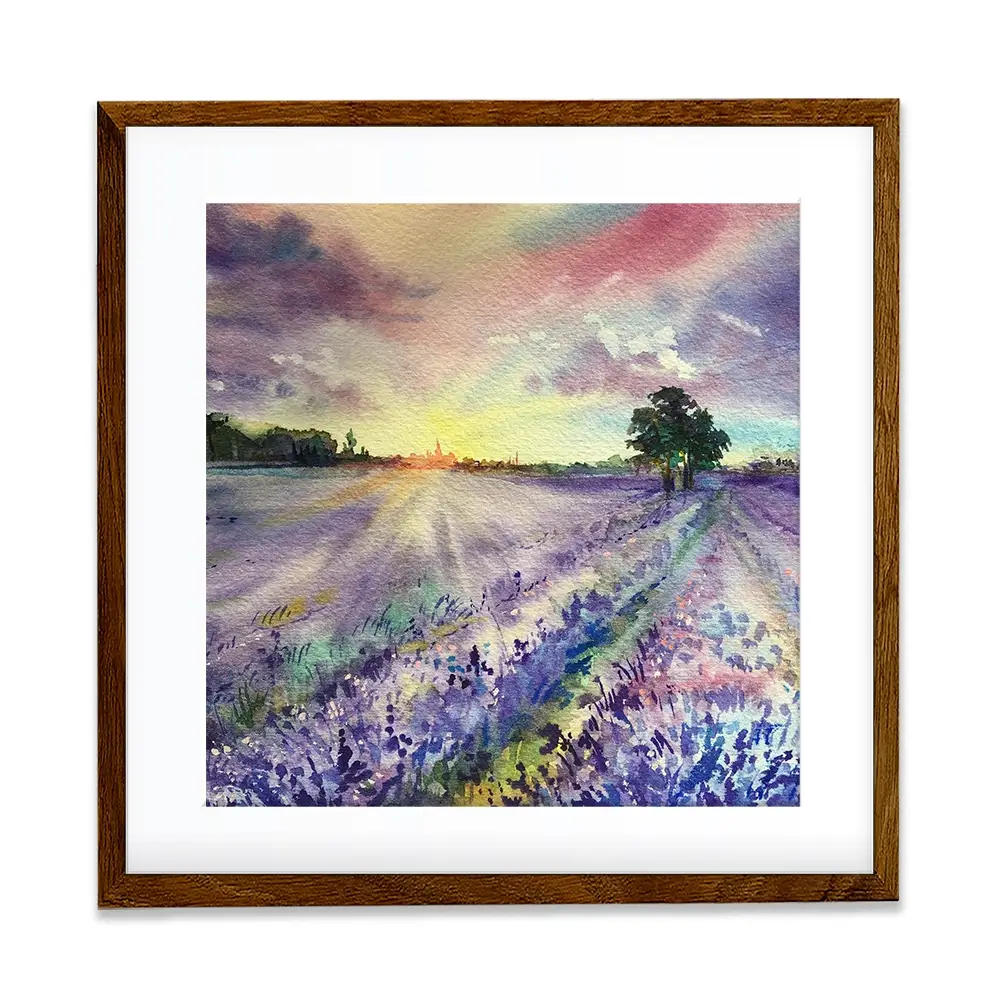 Watercolour Lavender Field Square Framed Art Print Watercolour Lavender Field Square Framed Art Print wall art product EL_Art / Shutterstock