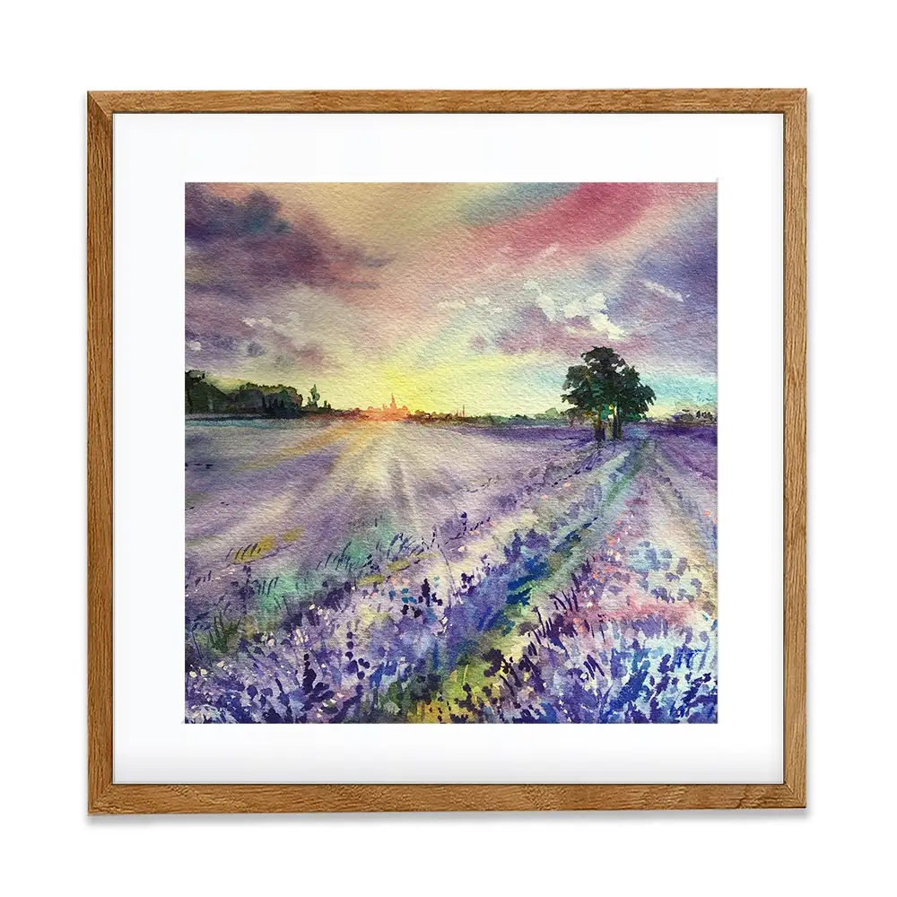 Watercolour Lavender Field Square Framed Art Print Watercolour Lavender Field Square Framed Art Print wall art product EL_Art / Shutterstock
