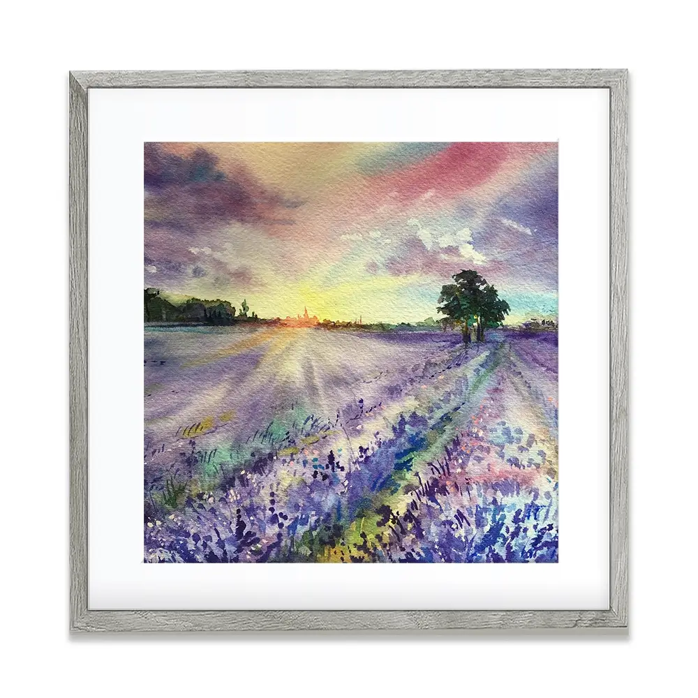 Watercolour Lavender Field Square Framed Art Print Watercolour Lavender Field Square Framed Art Print wall art product EL_Art / Shutterstock