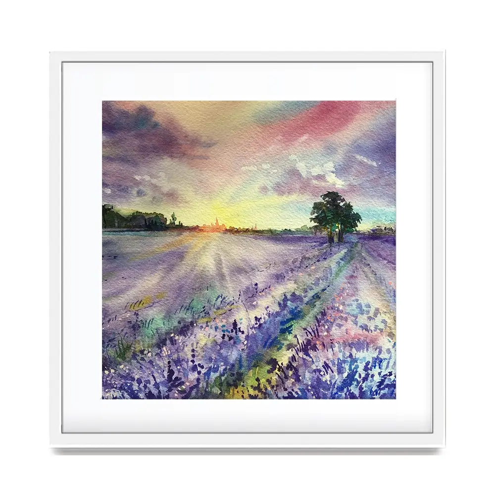 Watercolour Lavender Field Square Framed Art Print Watercolour Lavender Field Square Framed Art Print wall art product EL_Art / Shutterstock
