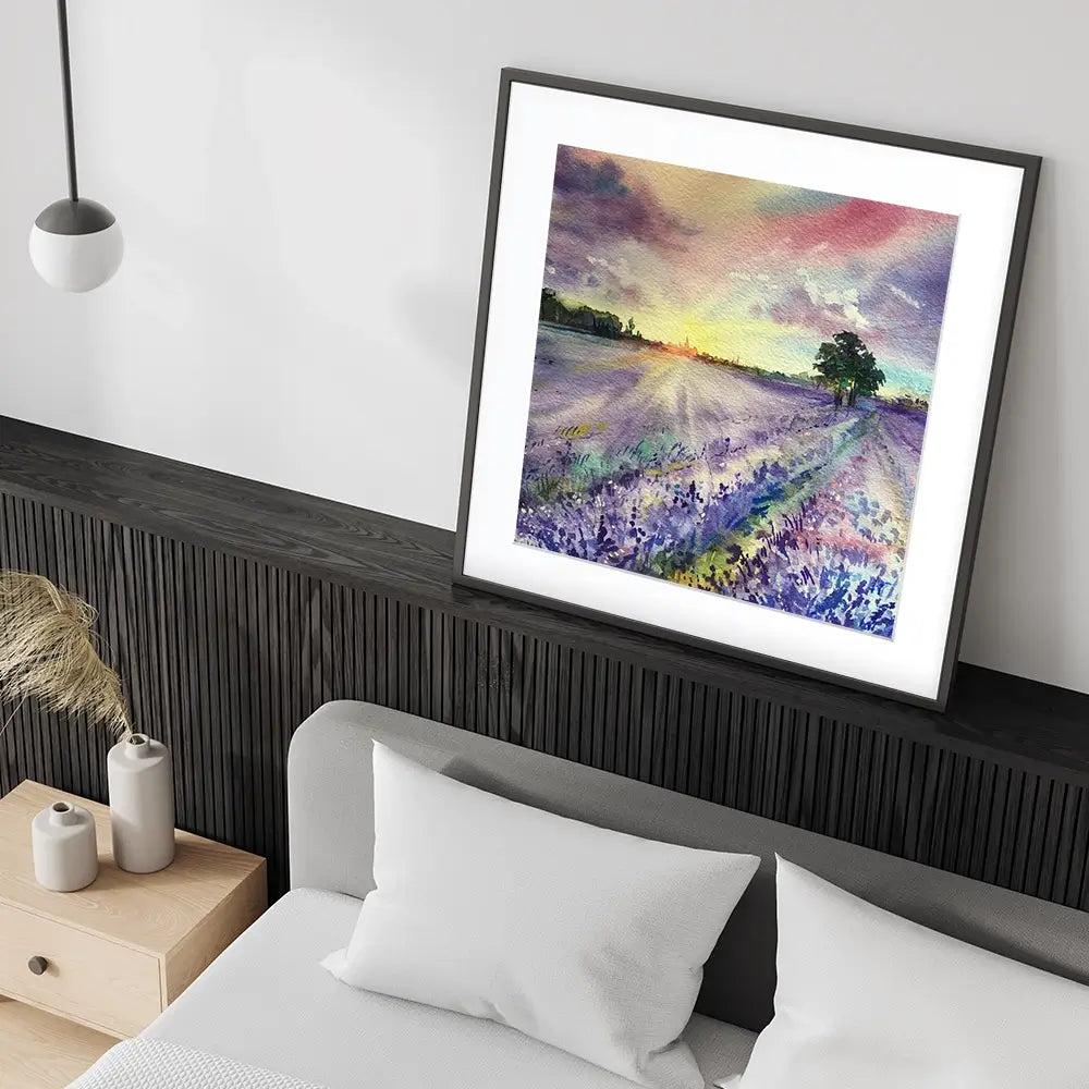 Watercolour Lavender Field Square Framed Art Print Watercolour Lavender Field Square Framed Art Print wall art product EL_Art / Shutterstock