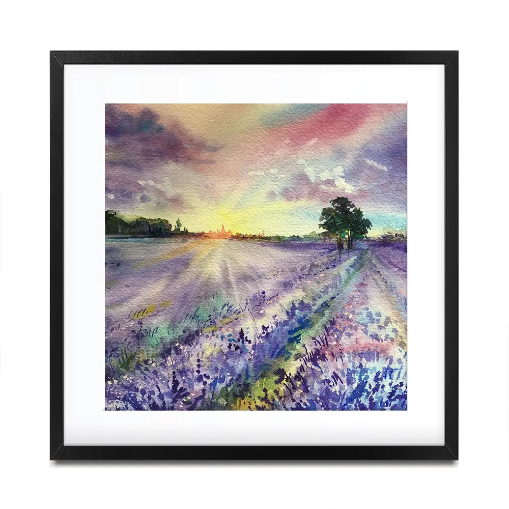 Watercolour Lavender Field Square Framed Art Print Watercolour Lavender Field Square Framed Art Print wall art product EL_Art / Shutterstock