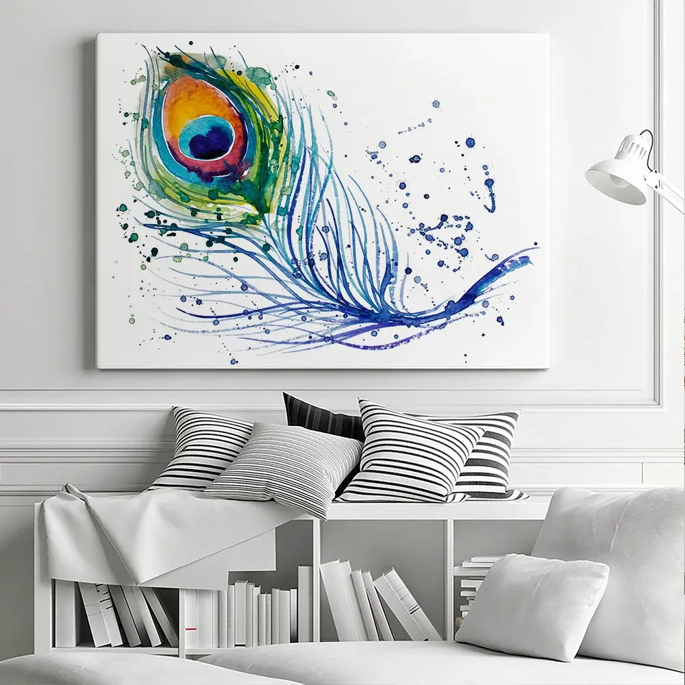 Watercolour Peacock Feather Canvas Print Watercolour Peacock Feather Canvas Print wall art product Barbarris / Shutterstock