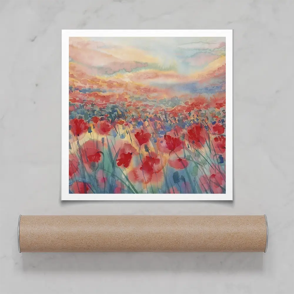 Watercolour Poppy Field Square Art Print Watercolour Poppy Field Square Art Print wall art product Egle Lipeikaite / Shutterstock