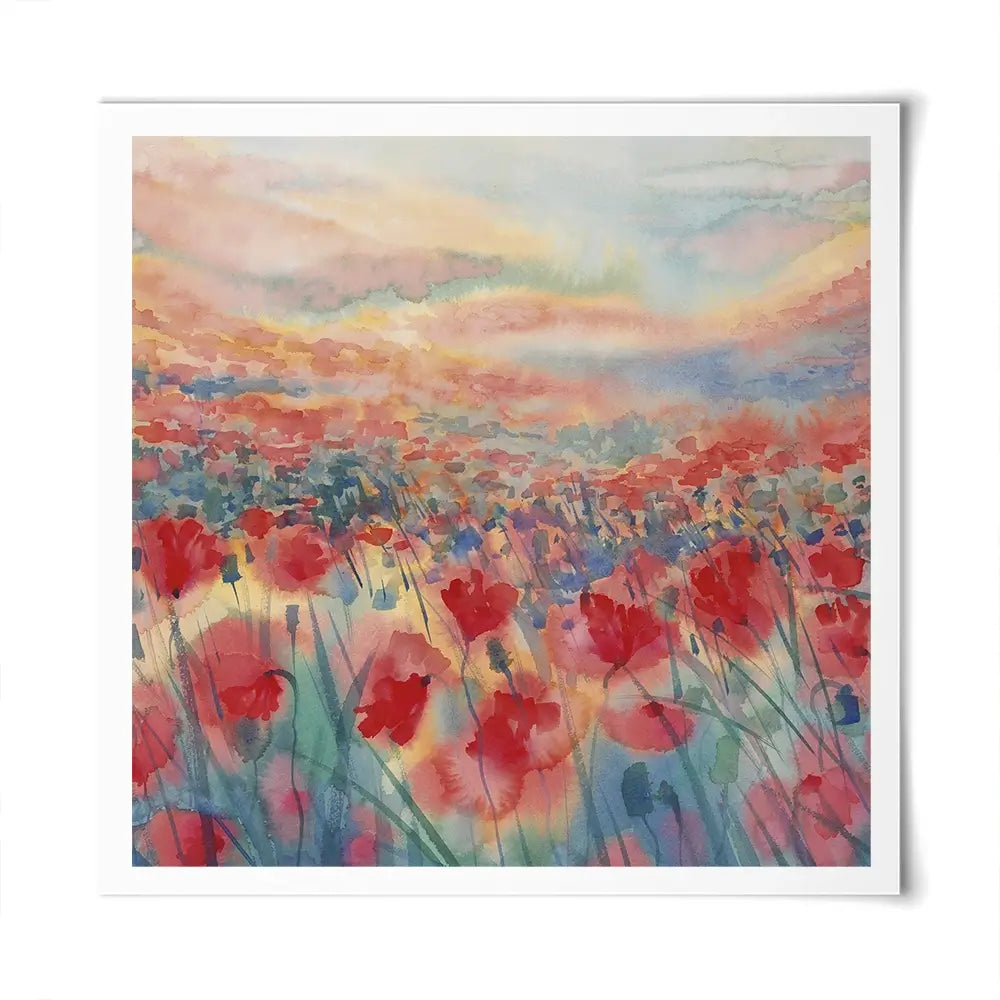 Watercolour Poppy Field Square Art Print Watercolour Poppy Field Square Art Print wall art product Egle Lipeikaite / Shutterstock
