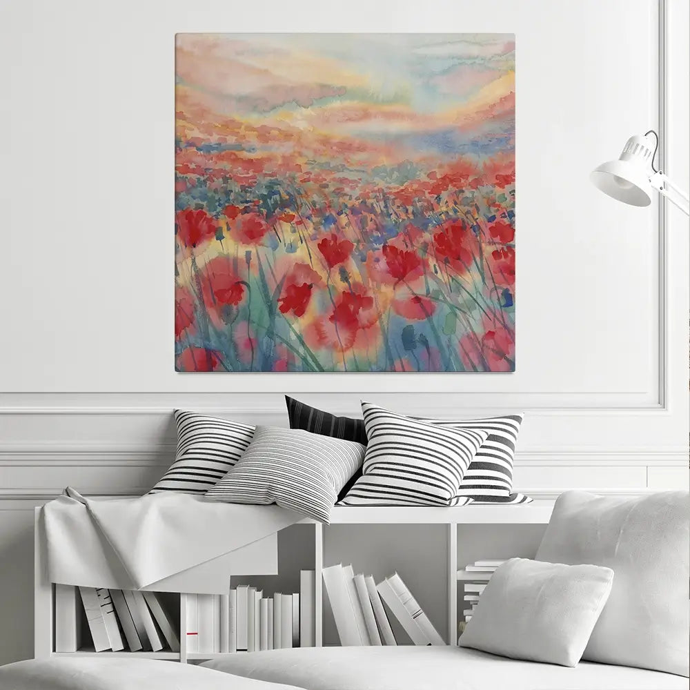 Watercolour Poppy Field Square Canvas Print Watercolour Poppy Field Square Canvas Print wall art product Egle Lipeikaite / Shutterstock