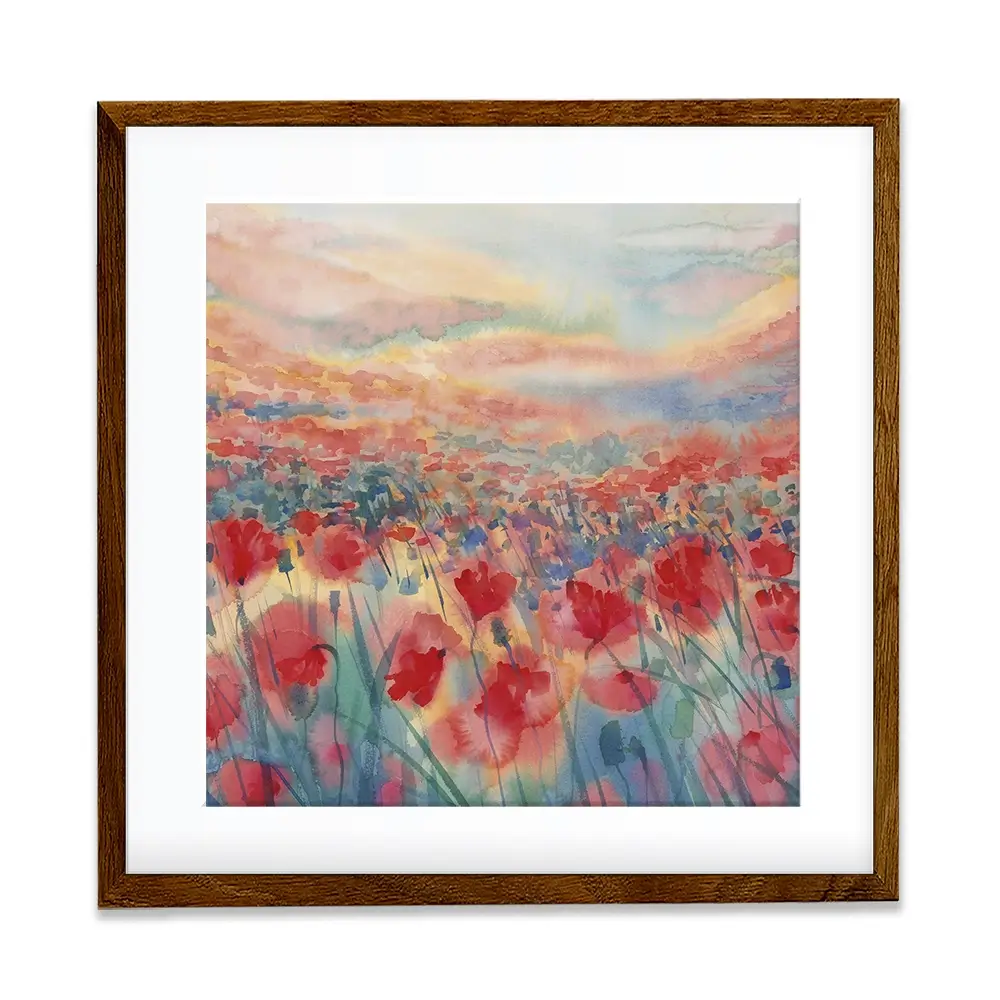 Watercolour Poppy Field Square Framed Art Print Watercolour Poppy Field Square Framed Art Print wall art product Egle Lipeikaite / Shutterstock
