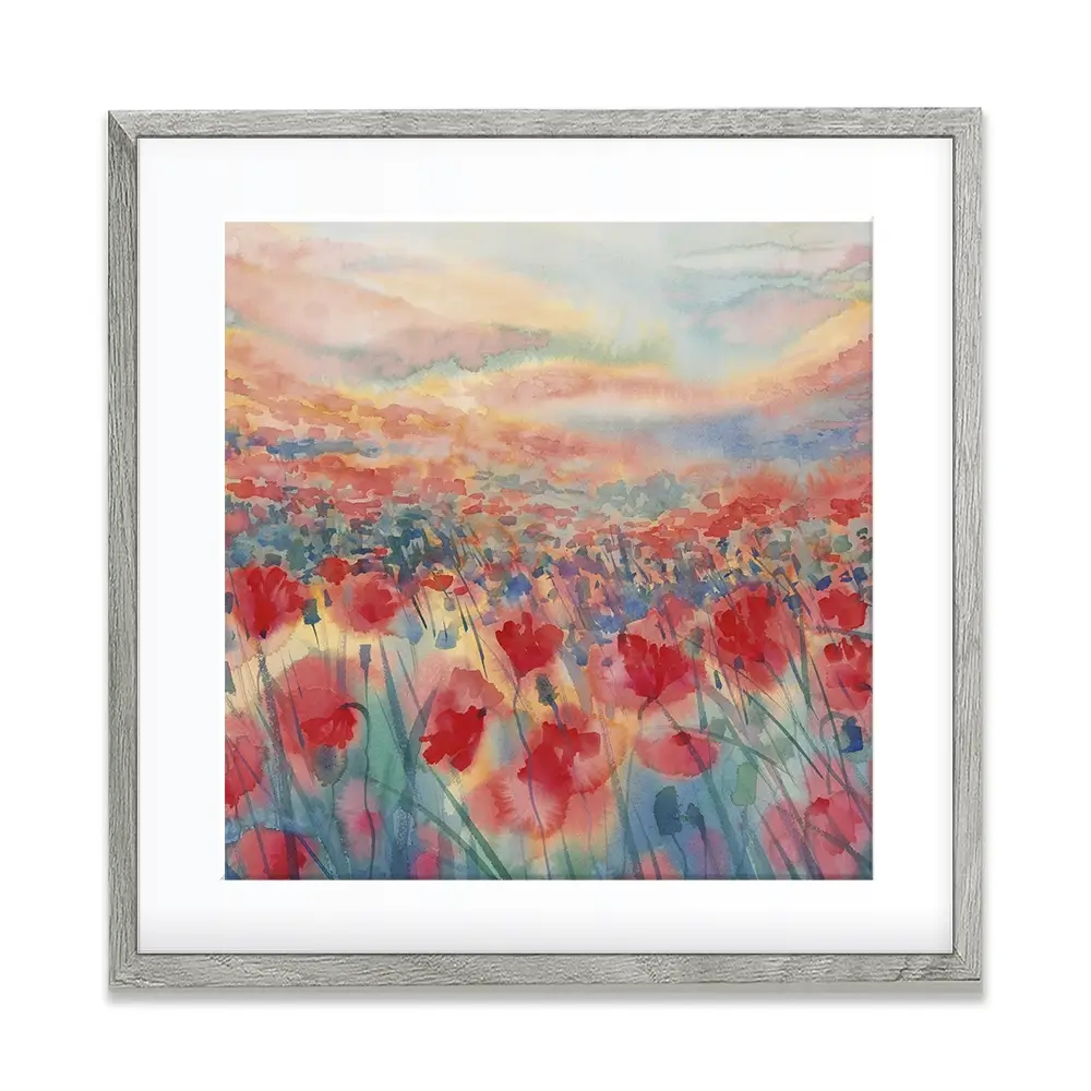 Watercolour Poppy Field Square Framed Art Print Watercolour Poppy Field Square Framed Art Print wall art product Egle Lipeikaite / Shutterstock