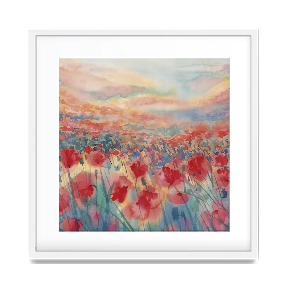 Watercolour Poppy Field Square Framed Art Print Watercolour Poppy Field Square Framed Art Print wall art product Egle Lipeikaite / Shutterstock