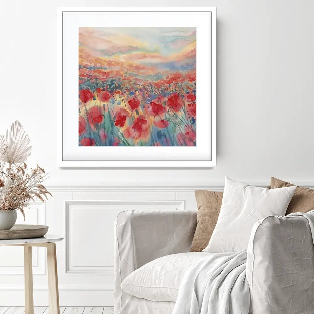 Watercolour Poppy Field Square Framed Art Print Watercolour Poppy Field Square Framed Art Print wall art product Egle Lipeikaite / Shutterstock