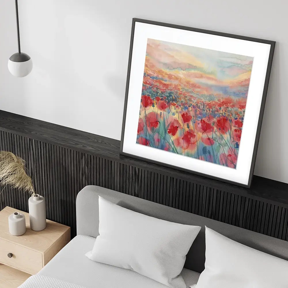 Watercolour Poppy Field Square Framed Art Print Watercolour Poppy Field Square Framed Art Print wall art product Egle Lipeikaite / Shutterstock