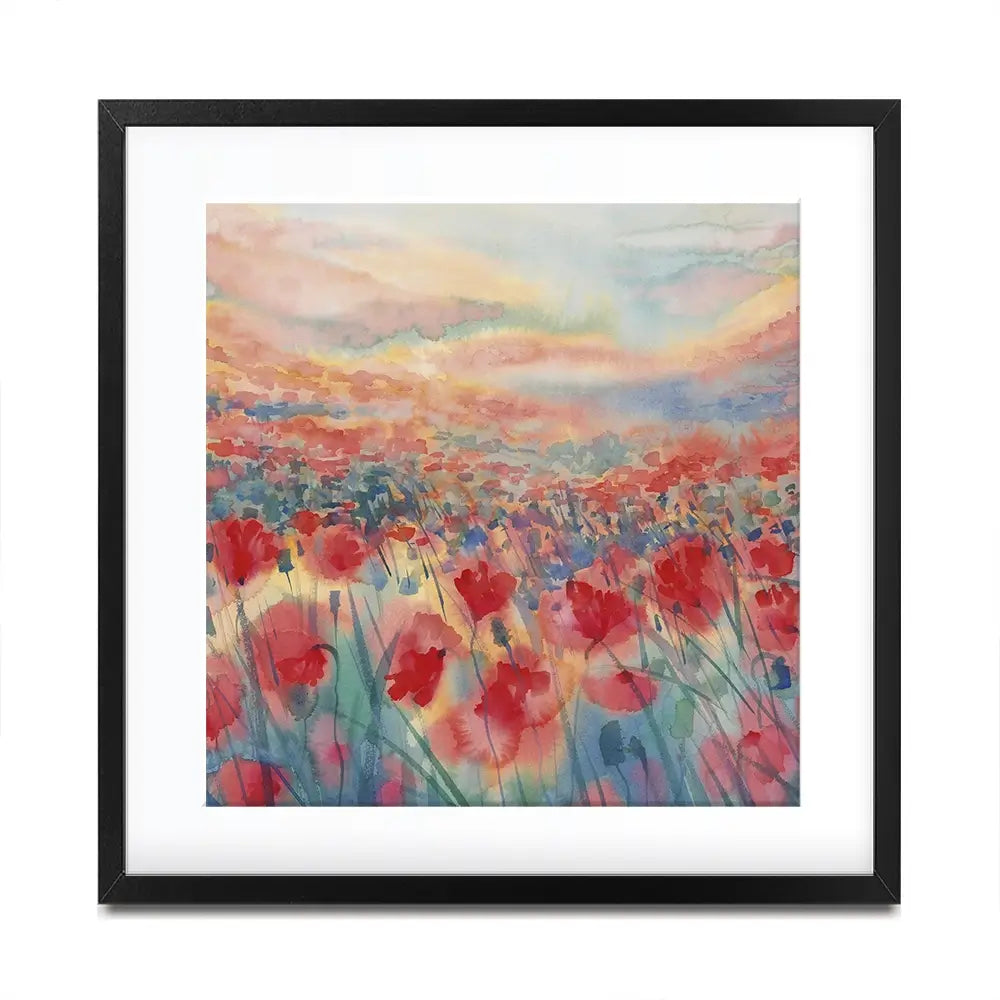 Watercolour Poppy Field Square Framed Art Print Watercolour Poppy Field Square Framed Art Print wall art product Egle Lipeikaite / Shutterstock