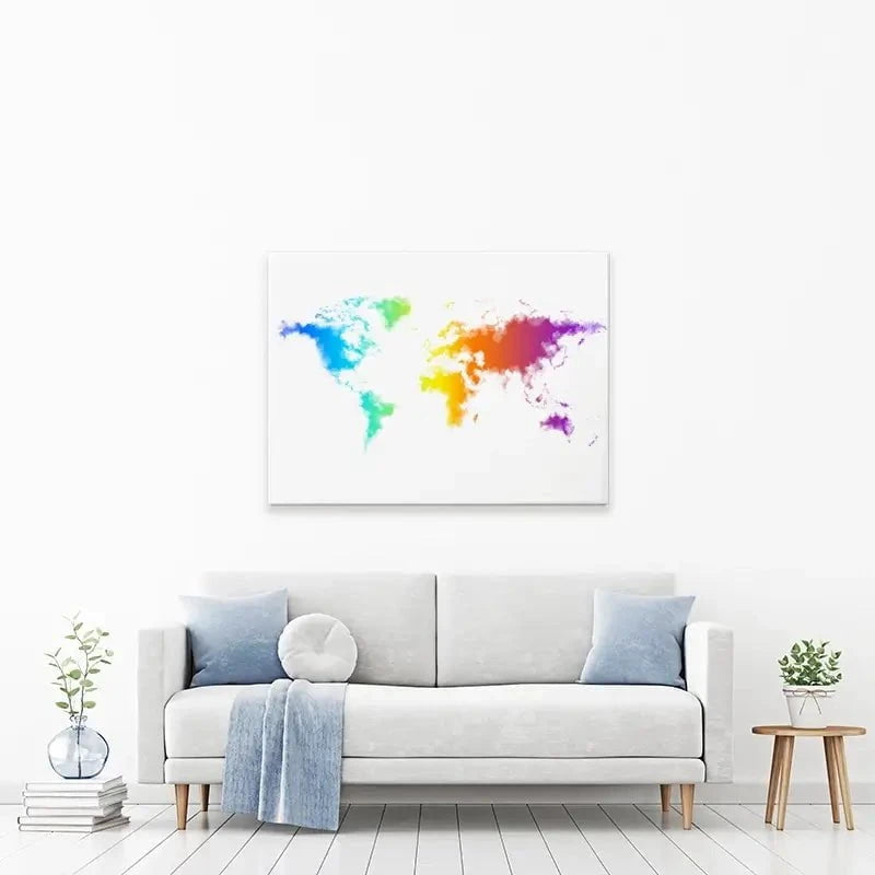 Watercolour Rainbow World Map Canvas Print Watercolour Rainbow World Map Canvas Print wall art product Annuitti / Shutterstock