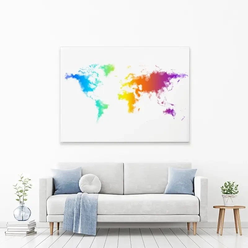 Watercolour Rainbow World Map Canvas Print Watercolour Rainbow World Map Canvas Print wall art product Annuitti / Shutterstock