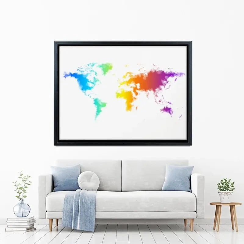 Watercolour Rainbow World Map Canvas Print Watercolour Rainbow World Map Canvas Print wall art product Annuitti / Shutterstock