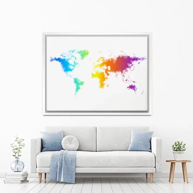 Watercolour Rainbow World Map Canvas Print Watercolour Rainbow World Map Canvas Print wall art product Annuitti / Shutterstock