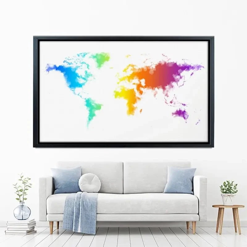 Watercolour Rainbow World Map Canvas Print Watercolour Rainbow World Map Canvas Print wall art product Annuitti / Shutterstock