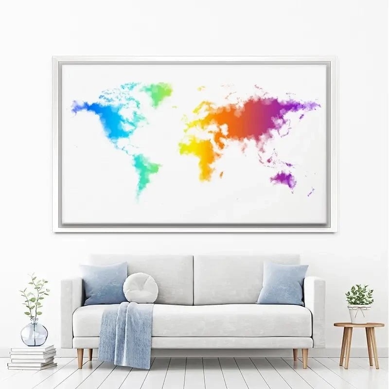 Watercolour Rainbow World Map Canvas Print Watercolour Rainbow World Map Canvas Print wall art product Annuitti / Shutterstock