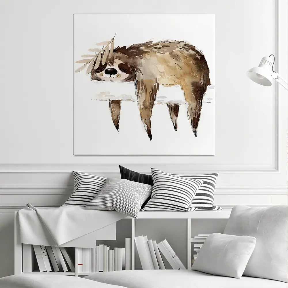 Watercolour Sloth Illustration Square Canvas Print Watercolour Sloth Illustration Square Canvas Print wall art product Natallia Bushuyeva / Shutterstock
