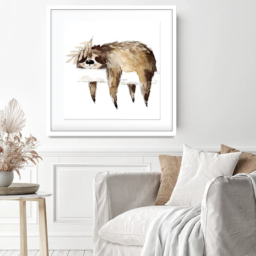 Watercolour Sloth Illustration Square Framed Art Print Watercolour Sloth Illustration Square Framed Art Print wall art product Natallia Bushuyeva / Shutterstock