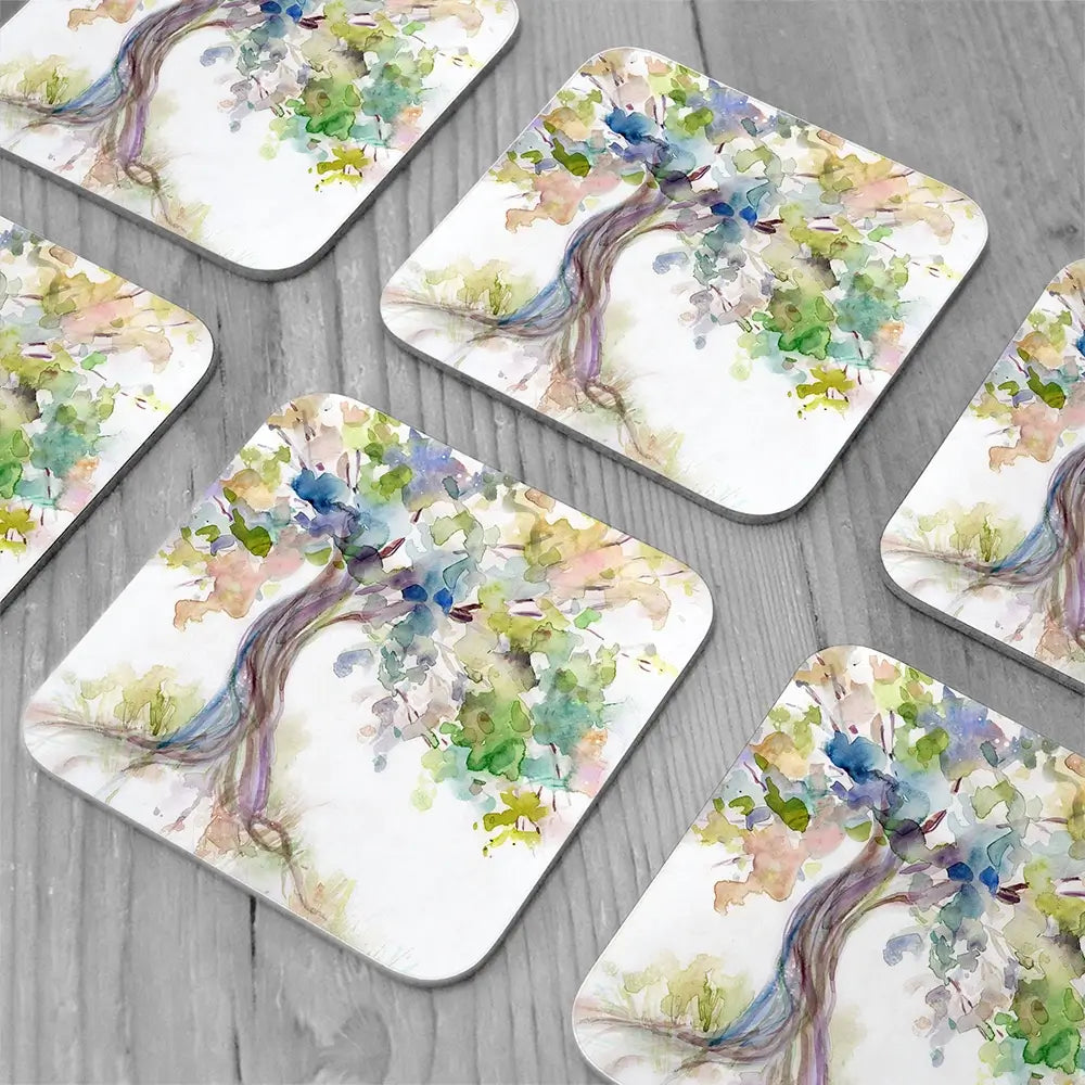 Watercolour Tree Of Life Coaster Set Rainbow Soul Tree Coaster Set | Rainbow Soul Tree Art Coasters wall art product Carol Robinson