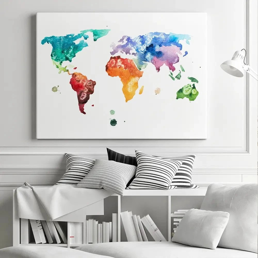 Watercolour World Map Canvas Print Watercolour World Map Canvas Print wall art product Undrey / Shutterstock