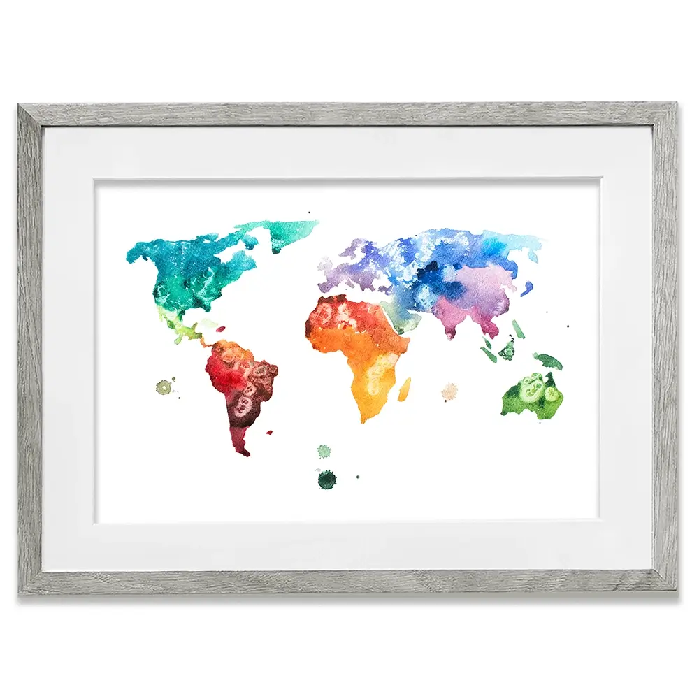 Watercolour World Map Framed Art Print Watercolour World Map Framed Art Print wall art product Undrey / Shutterstock