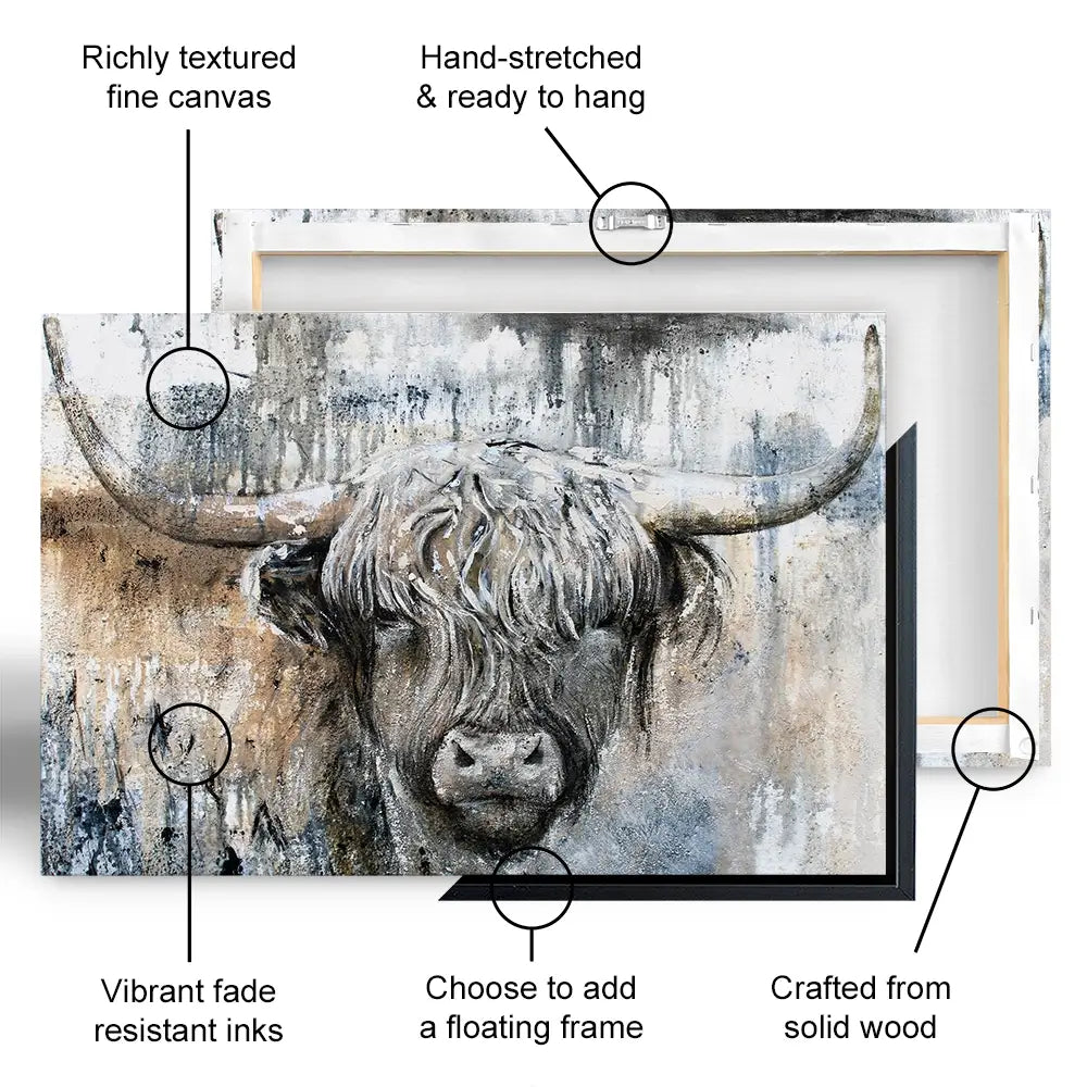 Weathered Highland Cow Canvas Print Weathered Highland Cow Canvas Print | Highland Cow Art wall art product Studio Paint-Ing