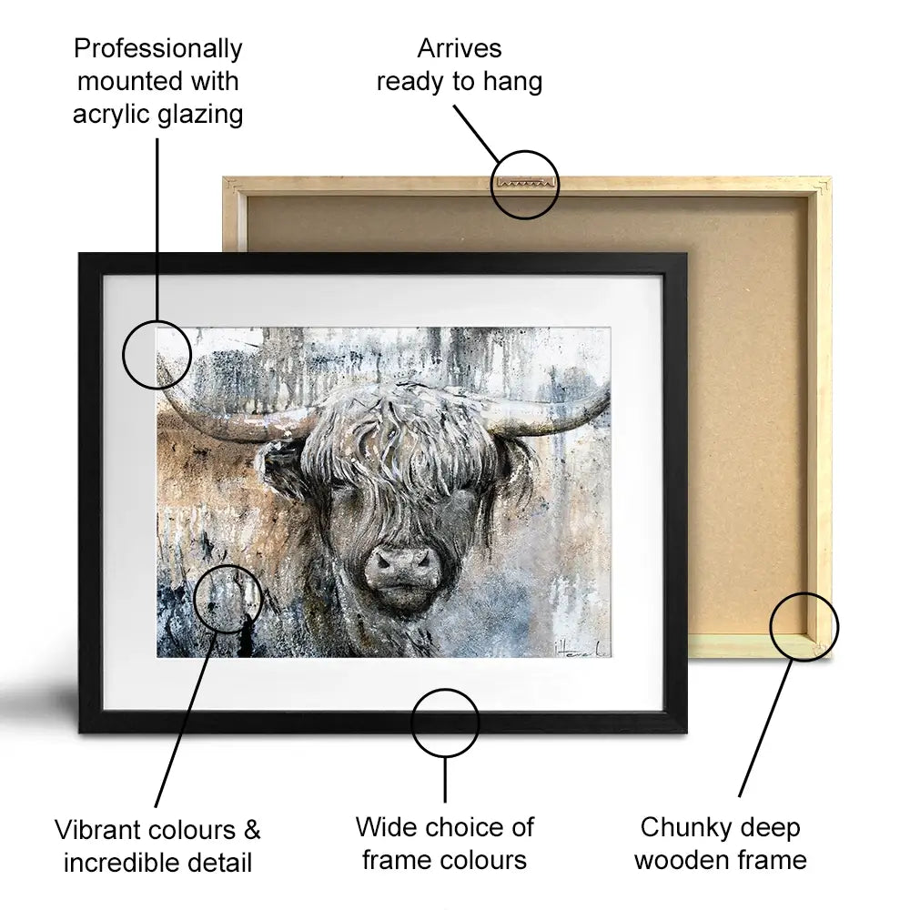 Weathered Highland Cow Framed Art Print Weathered Highland Cow Framed Art Print | Weathered Cow Artwork  wall art product Studio Paint-Ing