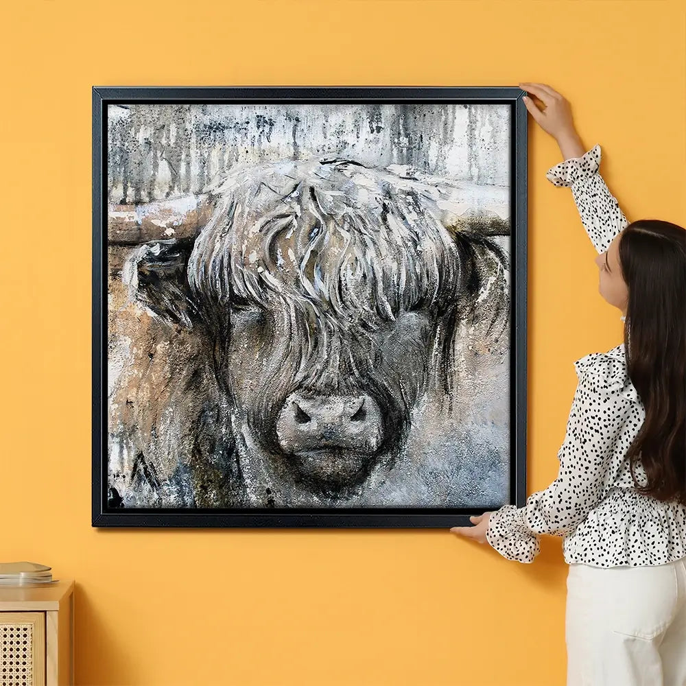 Weathered Highland Cow Oversized Canvas Print Weathered Highland Cow Oversized Canvas Print wall art product Art Print Shop