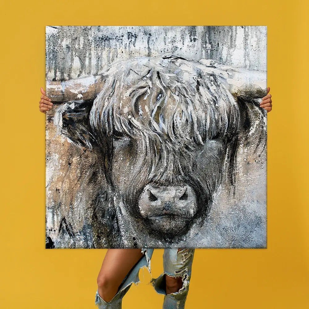 Weathered Highland Cow Oversized Canvas Print Weathered Highland Cow Oversized Canvas Print wall art product Art Print Shop