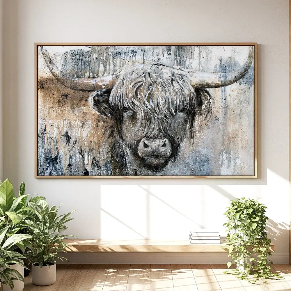 Weathered Highland Cow Oversized Canvas Print Weathered Highland Cow Oversized Canvas Print wall art product Art Print Shop